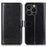 For iPhone 16 Pro Case PU Leather Stand Cell Phone Cover Crazy Horse Texture - Black - 1