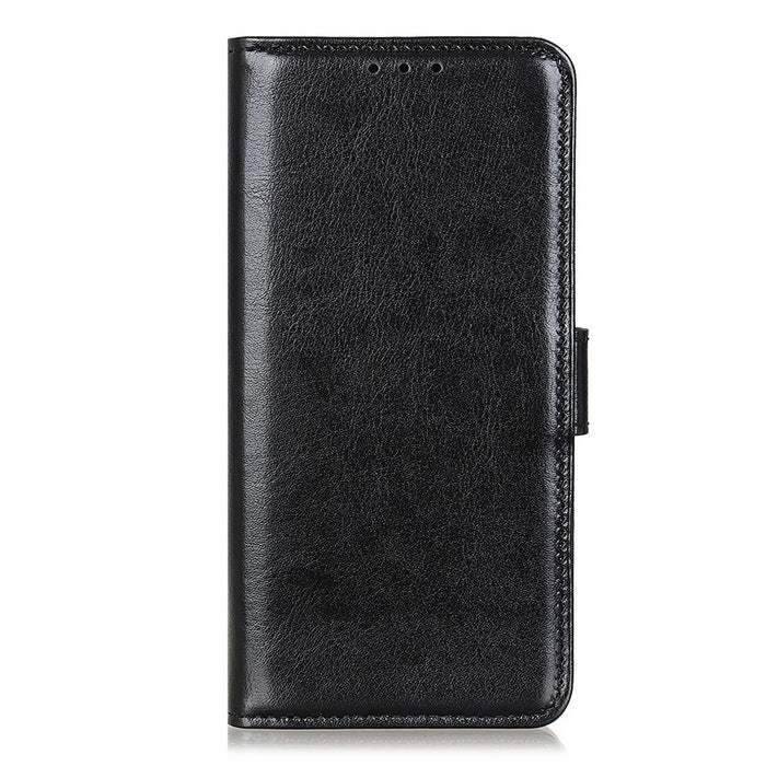 For iPhone 16 Pro Case PU Leather Stand Cell Phone Cover Crazy Horse Texture - Black - 5