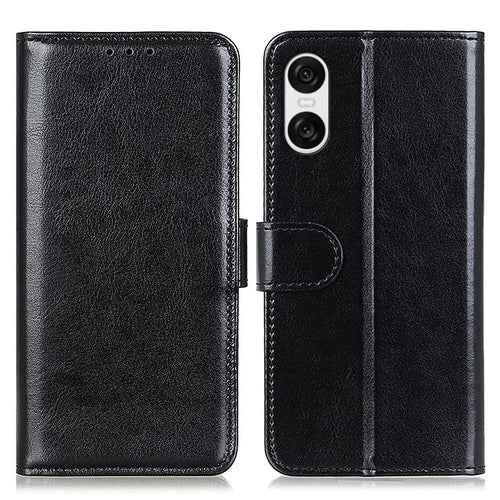 For Sony Xperia 10 VI Case Flip PU Leather Crazy Horse Texture Phone Cover - Black - 1