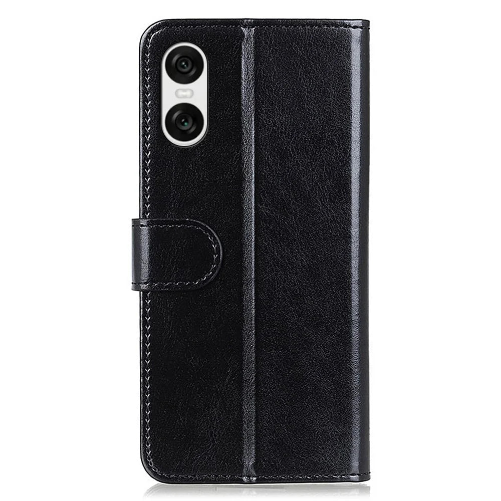 For Sony Xperia 10 VI Case Flip PU Leather Crazy Horse Texture Phone Cover - Black - 6