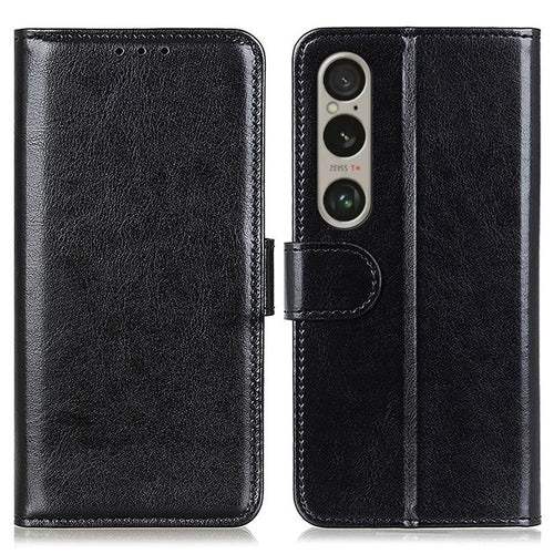 For Sony Xperia 1 VI Case PU Leather Crazy Horse Texture Phone Wallet Folio Cover - Black - 1