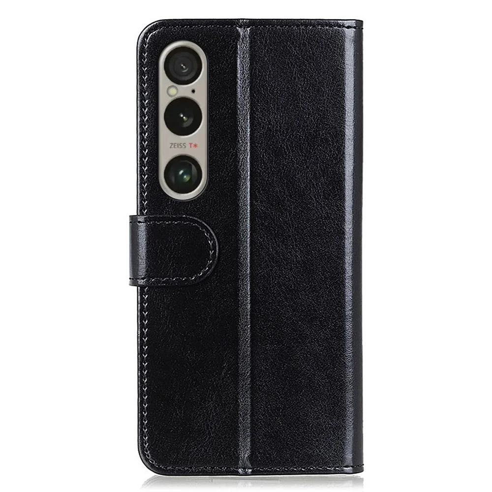 For Sony Xperia 1 VI Case PU Leather Crazy Horse Texture Phone Wallet Folio Cover - Black - 6
