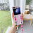 Folding Phone Case for Samsung Galaxy Z Flip5 5G , Butterfly Pattern PU+PC Cover with Beaded Crossbody Strap - Pink - 3