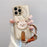 For iPhone 15 Pro Case Cute Bear Down Jacket Design Leather+TPU Phone Cover with Wrist Strap - White - 1