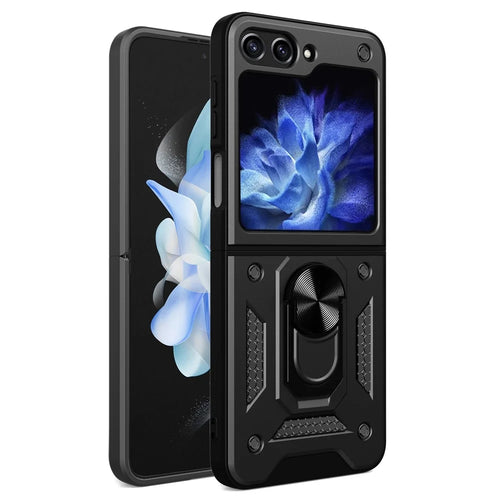 For Samsung Galaxy Z Flip7 FE 5G / Z Flip6 5G Case Ring Holder PC+TPU Phone Cover - Black - 1