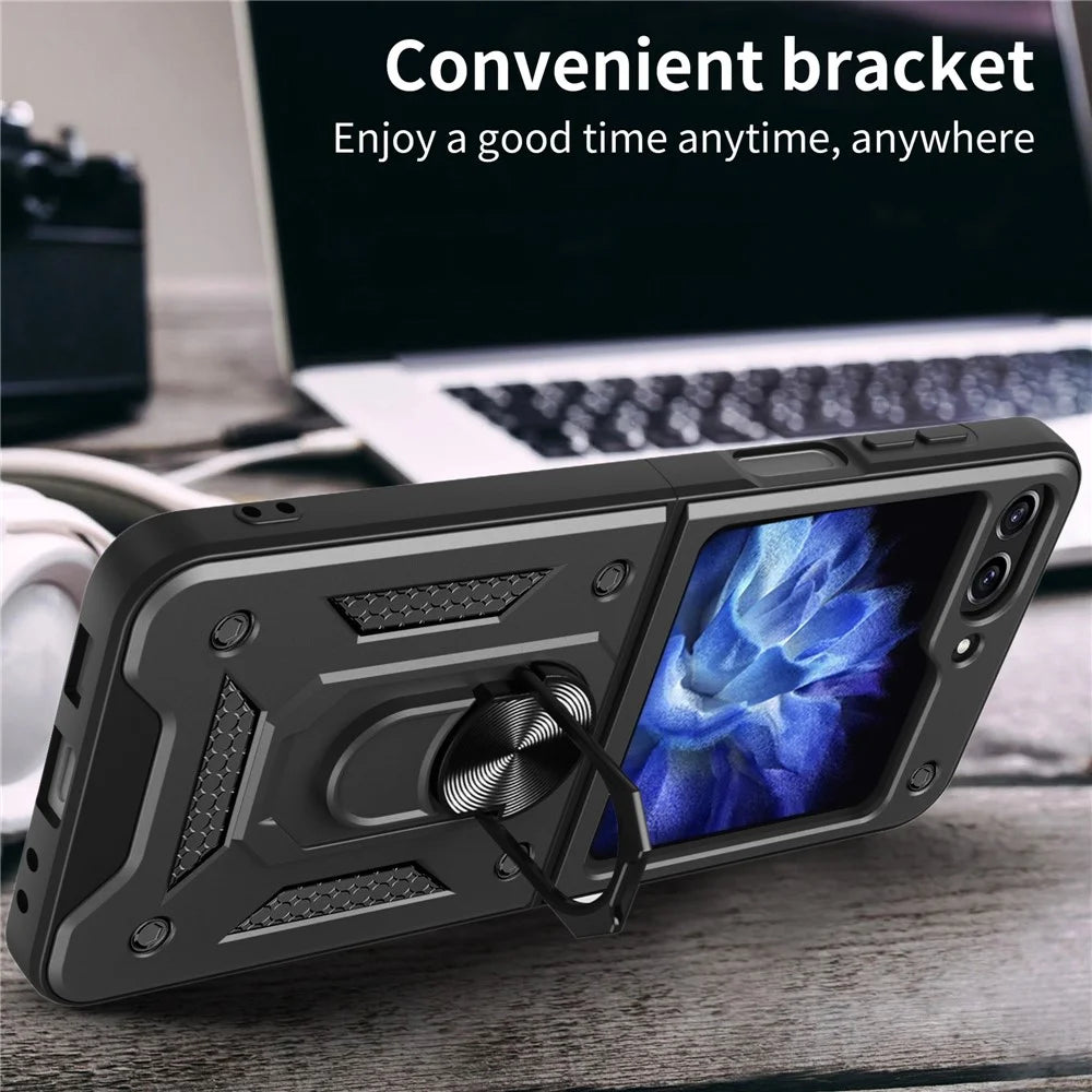 For Samsung Galaxy Z Flip7 FE 5G / Z Flip6 5G Case Ring Holder PC+TPU Phone Cover - Black - 3