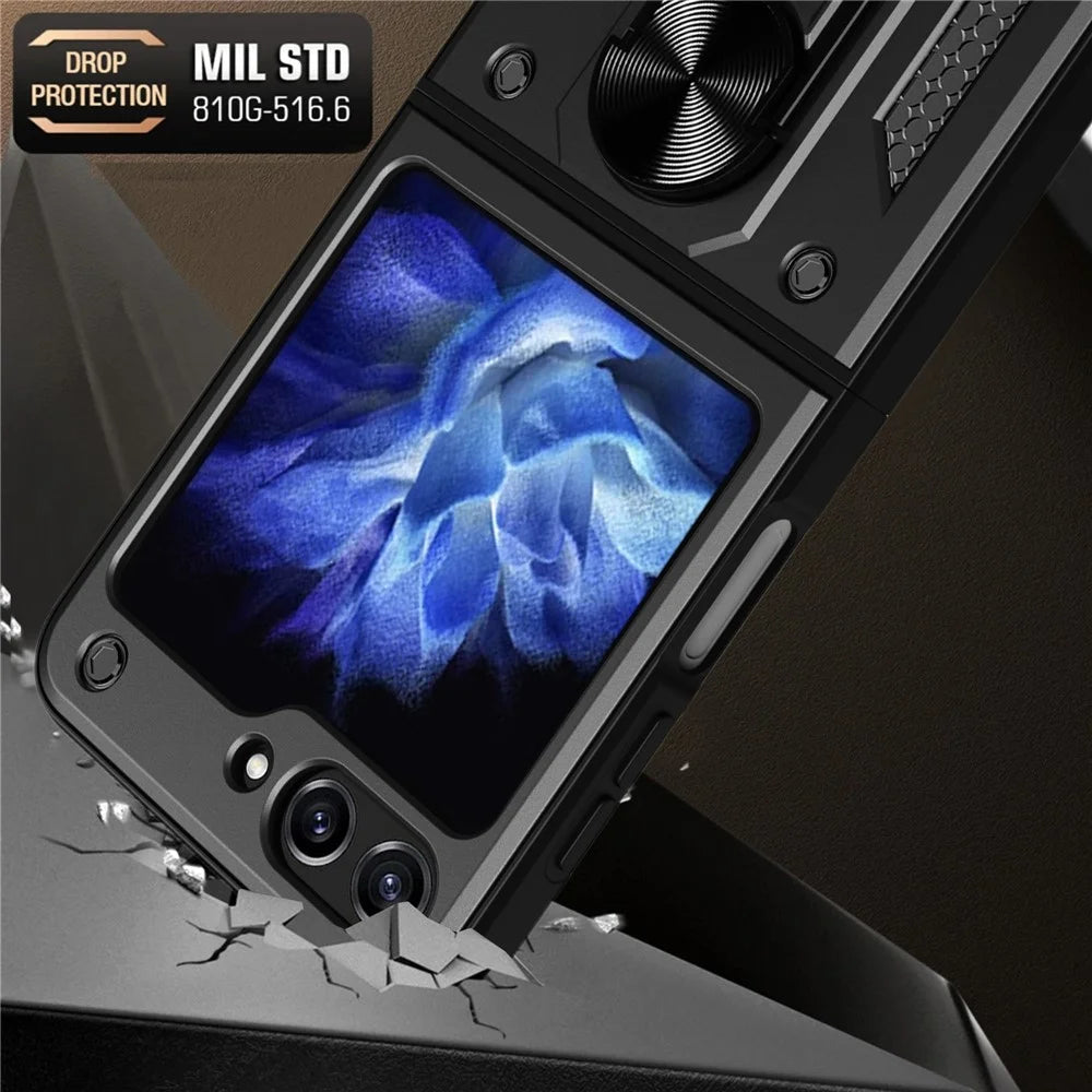 For Samsung Galaxy Z Flip7 FE 5G / Z Flip6 5G Case Ring Holder PC+TPU Phone Cover - Black - 5