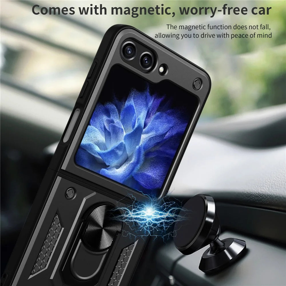 For Samsung Galaxy Z Flip7 FE 5G / Z Flip6 5G Case Ring Holder PC+TPU Phone Cover - Black - 6