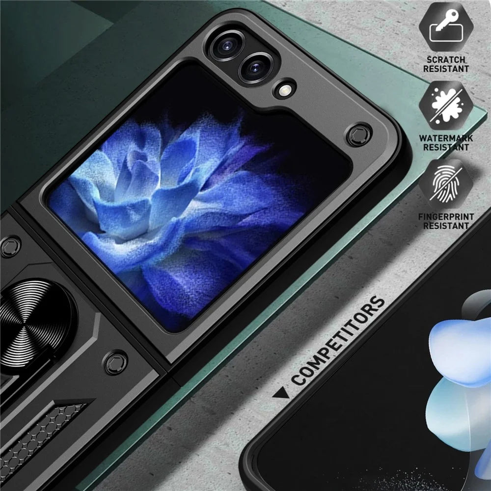For Samsung Galaxy Z Flip7 FE 5G / Z Flip6 5G Case Ring Holder PC+TPU Phone Cover - Black - 7