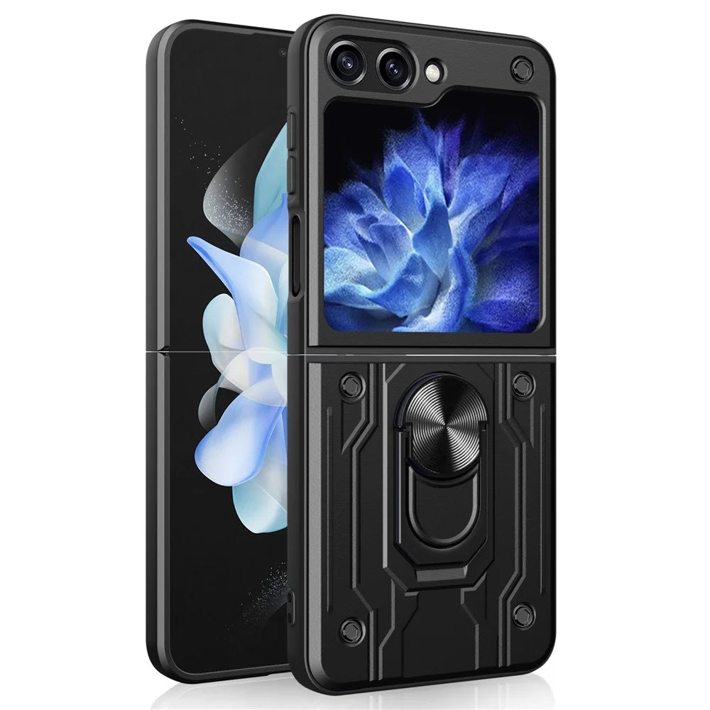 For Samsung Galaxy Z Flip7 FE 5G / Z Flip6 5G Case PC+TPU Kickstand Magnetic Car Mount Phone Cover - Black - 1