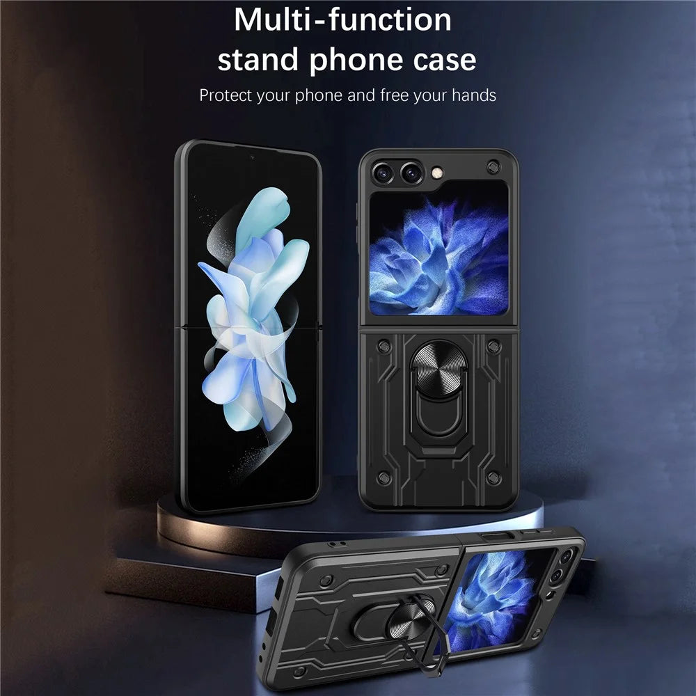 For Samsung Galaxy Z Flip7 FE 5G / Z Flip6 5G Case PC+TPU Kickstand Magnetic Car Mount Phone Cover - Black - 2