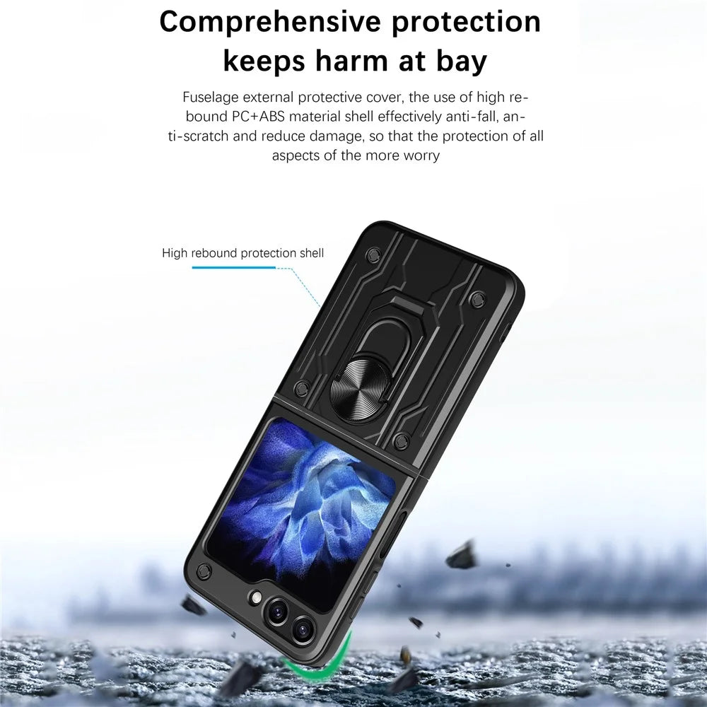 For Samsung Galaxy Z Flip7 FE 5G / Z Flip6 5G Case PC+TPU Kickstand Magnetic Car Mount Phone Cover - Black - 3
