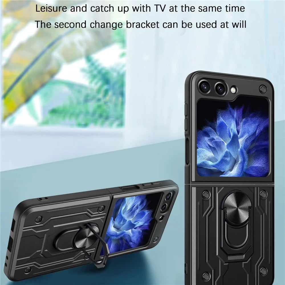 For Samsung Galaxy Z Flip7 FE 5G / Z Flip6 5G Case PC+TPU Kickstand Magnetic Car Mount Phone Cover - Black - 4