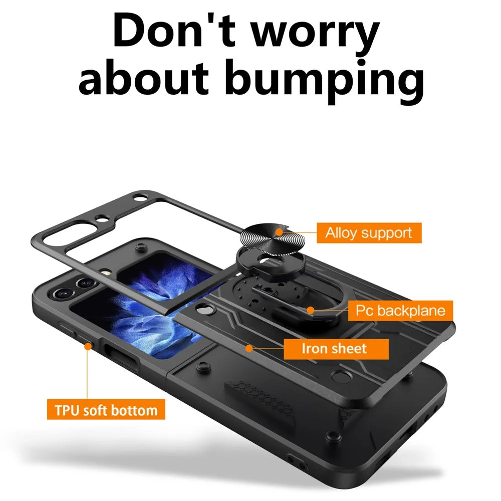 For Samsung Galaxy Z Flip7 FE 5G / Z Flip6 5G Case PC+TPU Kickstand Magnetic Car Mount Phone Cover - Black - 5
