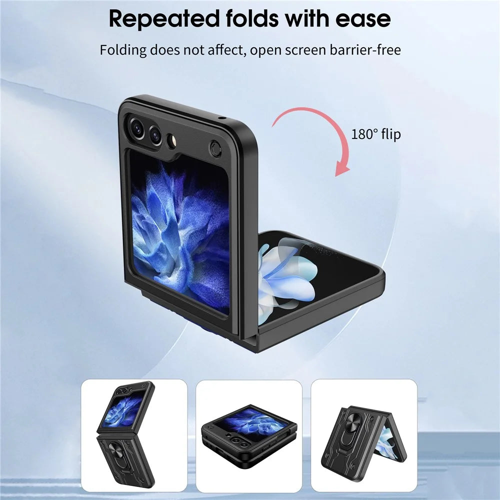 For Samsung Galaxy Z Flip7 FE 5G / Z Flip6 5G Case PC+TPU Kickstand Magnetic Car Mount Phone Cover - Black - 7