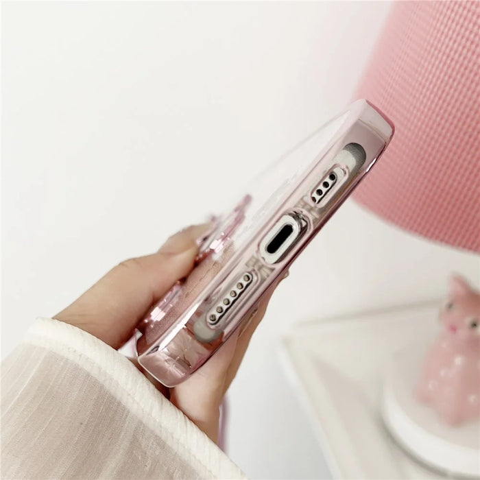 Electroplating Phone Case for iPhone 14 Pro   TPU Cover with PC Kickstand+Strap - Pink - 3
