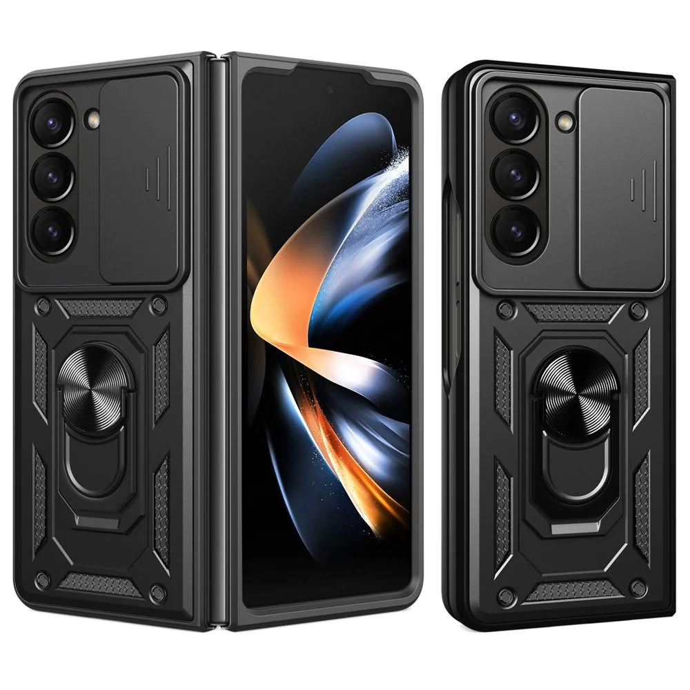 For Samsung Galaxy Z Fold6 5G Case PC+TPU Phone Protective Cover with Lens Protector Kickstand Phone Shell - Black - 1