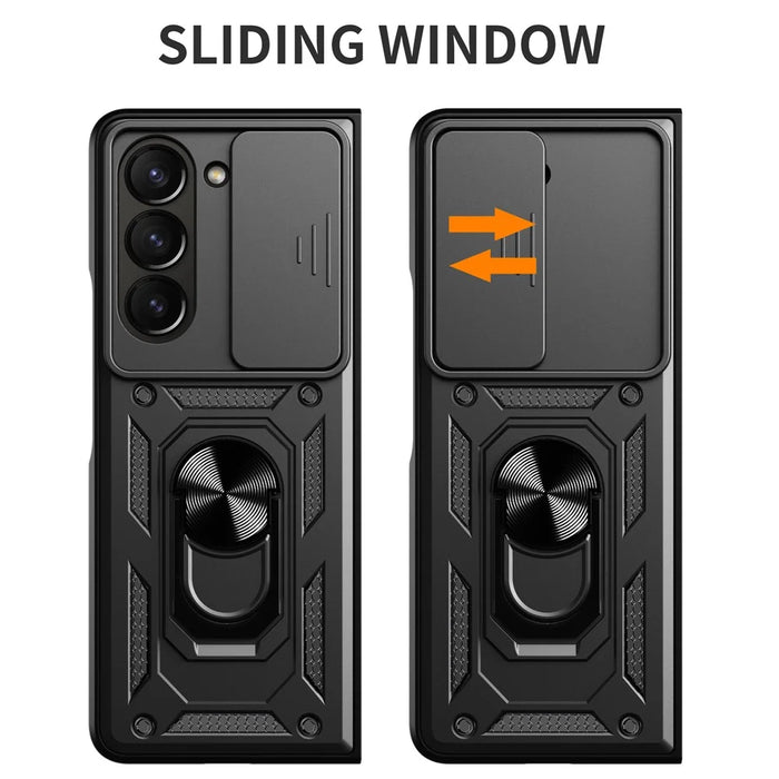For Samsung Galaxy Z Fold6 5G Case PC+TPU Phone Protective Cover with Lens Protector Kickstand Phone Shell - Black - 2