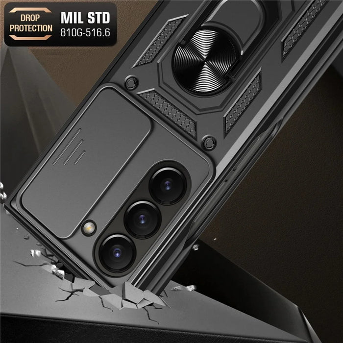 For Samsung Galaxy Z Fold6 5G Case PC+TPU Phone Protective Cover with Lens Protector Kickstand Phone Shell - Black - 4