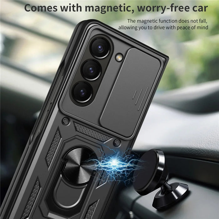 For Samsung Galaxy Z Fold6 5G Case PC+TPU Phone Protective Cover with Lens Protector Kickstand Phone Shell - Black - 5