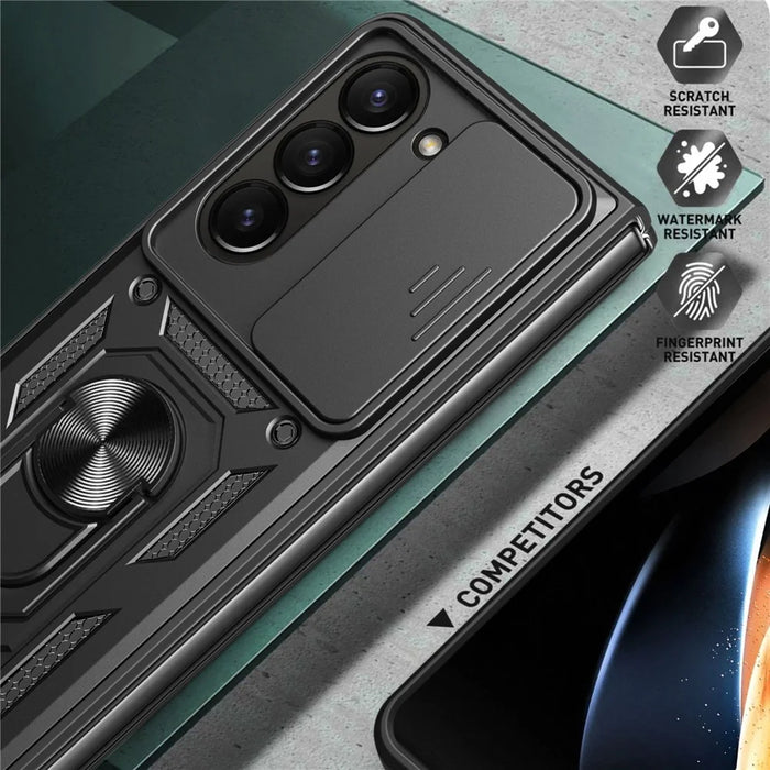 For Samsung Galaxy Z Fold6 5G Case PC+TPU Phone Protective Cover with Lens Protector Kickstand Phone Shell - Black - 6