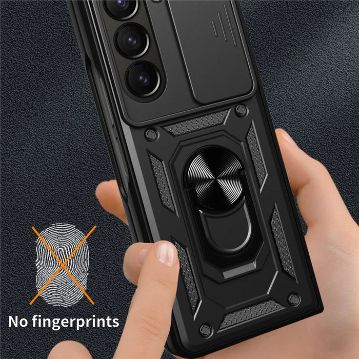 For Samsung Galaxy Z Fold6 5G Case PC+TPU Phone Protective Cover with Lens Protector Kickstand Phone Shell - Black - 7