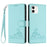 For iPhone 12 / 12 Pro Case with Strap RFID Blocking Leather Wallet Phone Cover Cat Mouse Pattern - Mint Green - 1