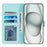 For iPhone 12 / 12 Pro Case with Strap RFID Blocking Leather Wallet Phone Cover Cat Mouse Pattern - Mint Green - 2