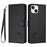For iPhone 15 Case with Strap RFID Blocking Leather Wallet Phone Cover Cat Mouse Pattern - Black - 1