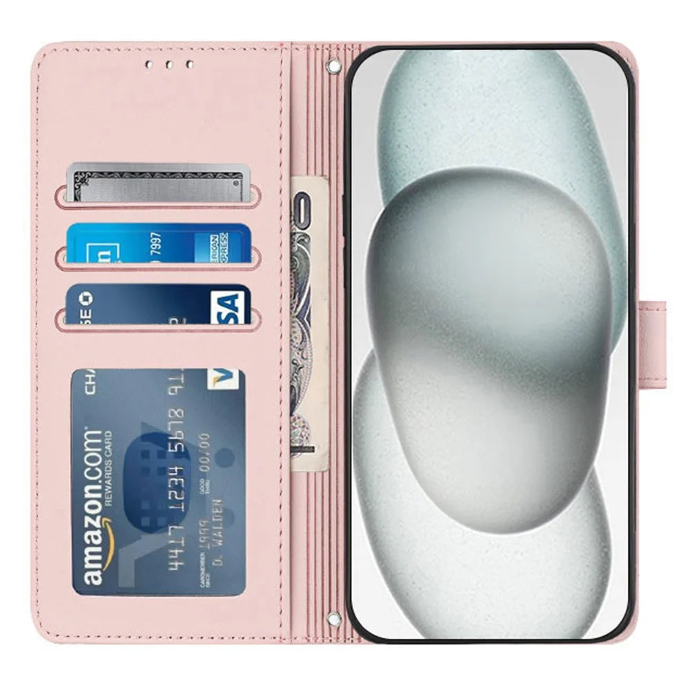For Samsung Galaxy A15 4G / 5G Case with Strap RFID Blocking Leather Wallet Phone Cover Cat Mouse Pattern - Pink - 2