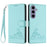 For Samsung Galaxy S24 Case with Strap RFID Blocking Leather Wallet Phone Cover Cat Mouse Pattern - Mint Green - 1