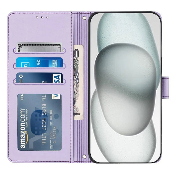 For Samsung Galaxy A55 5G Case with Strap RFID Blocking Leather Wallet Phone Cover Cat Mouse Pattern - Purple - 2