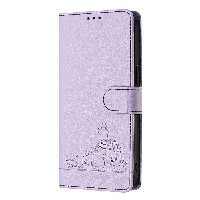 For Samsung Galaxy A55 5G Case with Strap RFID Blocking Leather Wallet Phone Cover Cat Mouse Pattern - Purple - 7