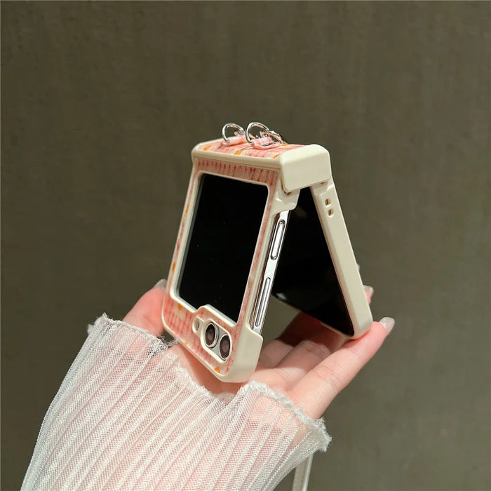 For Samsung Galaxy Z Flip5 5G Glittery Powder Phone Case PC Phone Shell with Long Strap - Pink - 2