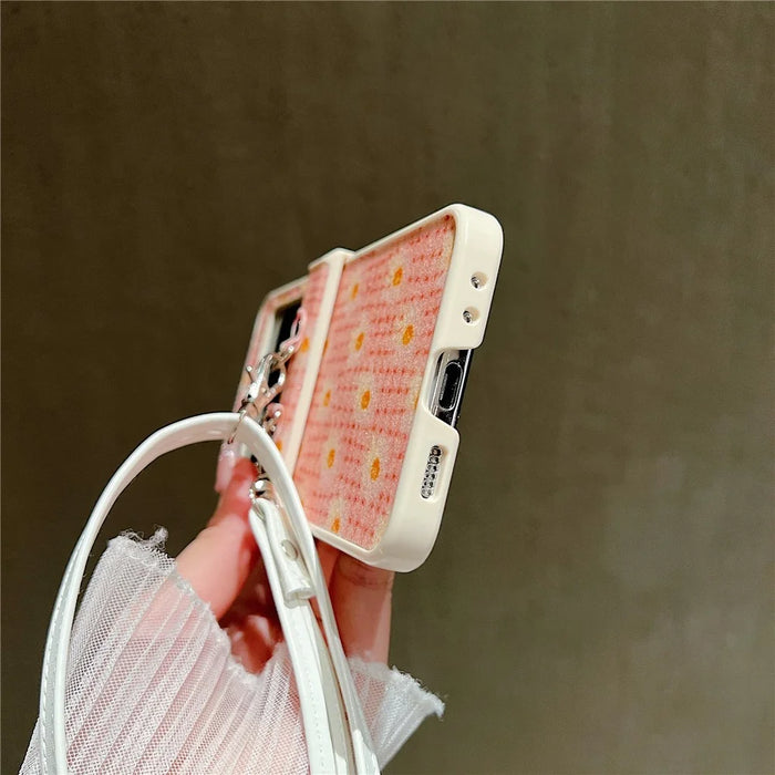 For Samsung Galaxy Z Flip5 5G Glittery Powder Phone Case PC Phone Shell with Long Strap - Pink - 4