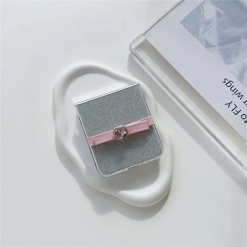 For Samsung Galaxy Z Flip5 5G Glittery Powder Phone Case P Phone Cover with Cute Bowknot - Pink - 3