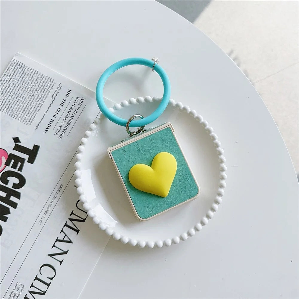 For Samsung Galaxy Z Flip5 5G Cover PU Leather+PC Phone Protective Case with Round Wristband Crazy Horse Texture - Baby Blue - 2