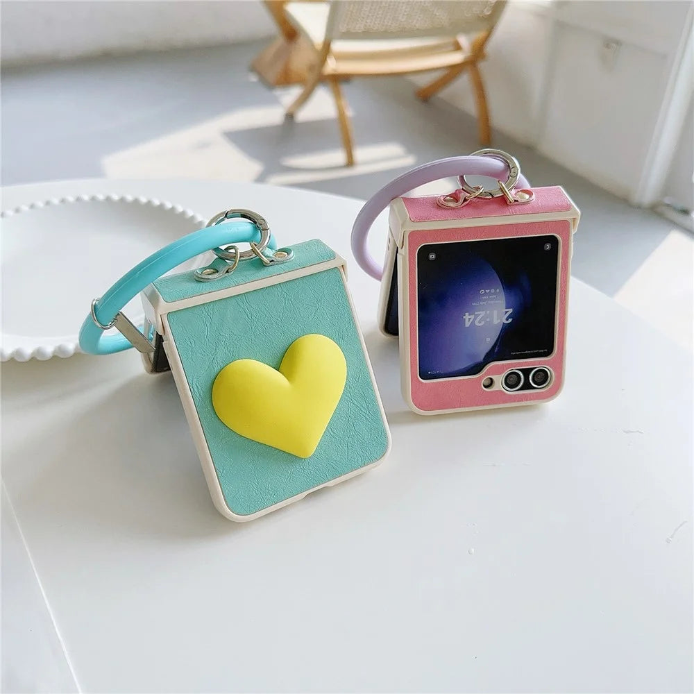 For Samsung Galaxy Z Flip5 5G Cover PU Leather+PC Phone Protective Case with Round Wristband Crazy Horse Texture - Baby Blue - 6