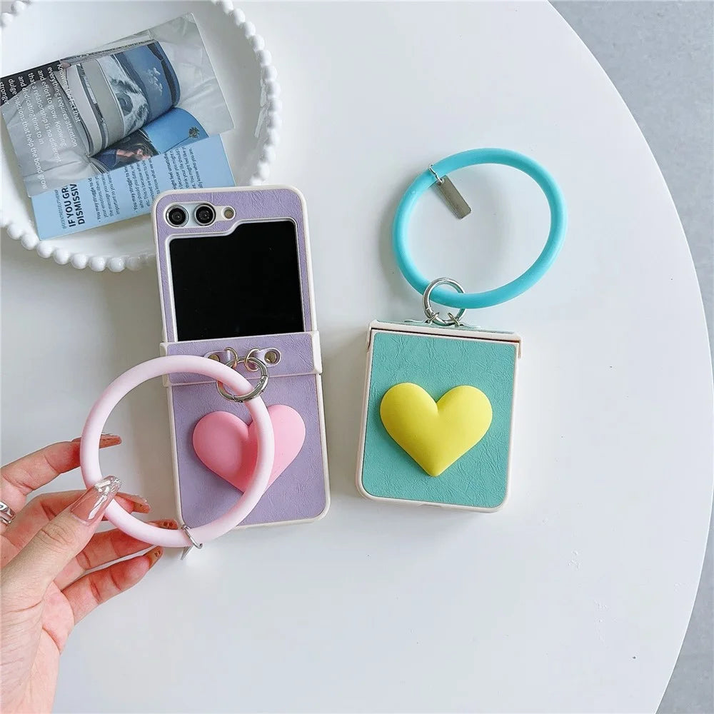 For Samsung Galaxy Z Flip5 5G Cover PU Leather+PC Phone Protective Case with Round Wristband Crazy Horse Texture - Baby Blue - 7