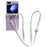 For Samsung Galaxy Z Flip5 5G Phone Case PC+PU Leather Phone Shell with White Shoulder Strap - Purple - 1