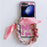 For Samsung Galaxy Z Flip5 5G Cell Phone Cases Lacquered Pattern PU Leather+PC Cover with Silk Scarf Chain - Pink Bear - 1