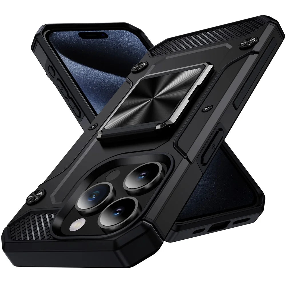 Bulk Purchasing For iPhone 14 Pro Case Ring Holder Kickstand Hybrid PC+TPU Phone Cover - Black - 1