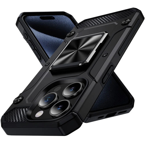 Bulk Purchasing For iPhone 14 Pro Case Ring Holder Kickstand Hybrid PC+TPU Phone Cover - Black - 1