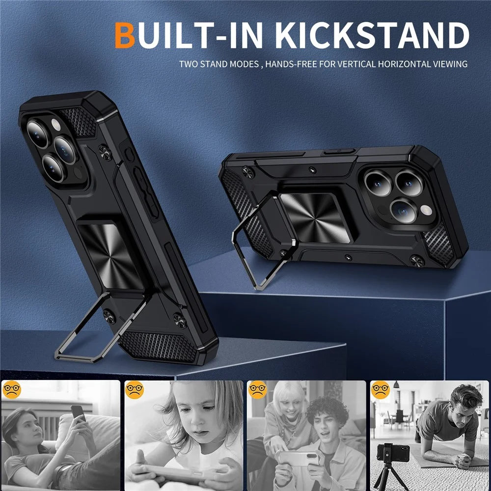 Bulk Purchasing For iPhone 14 Pro Case Ring Holder Kickstand Hybrid PC+TPU Phone Cover - Black - 3