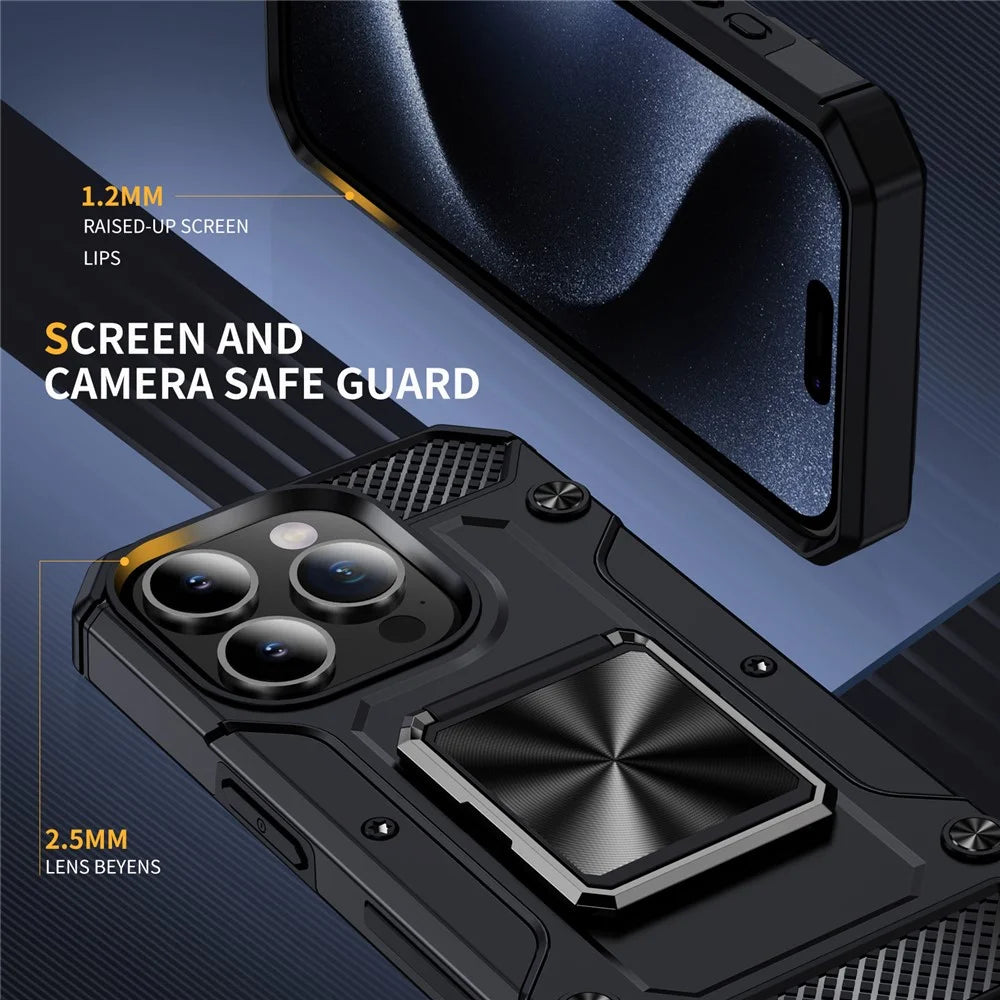 Bulk Purchasing For iPhone 14 Pro Case Ring Holder Kickstand Hybrid PC+TPU Phone Cover - Black - 4