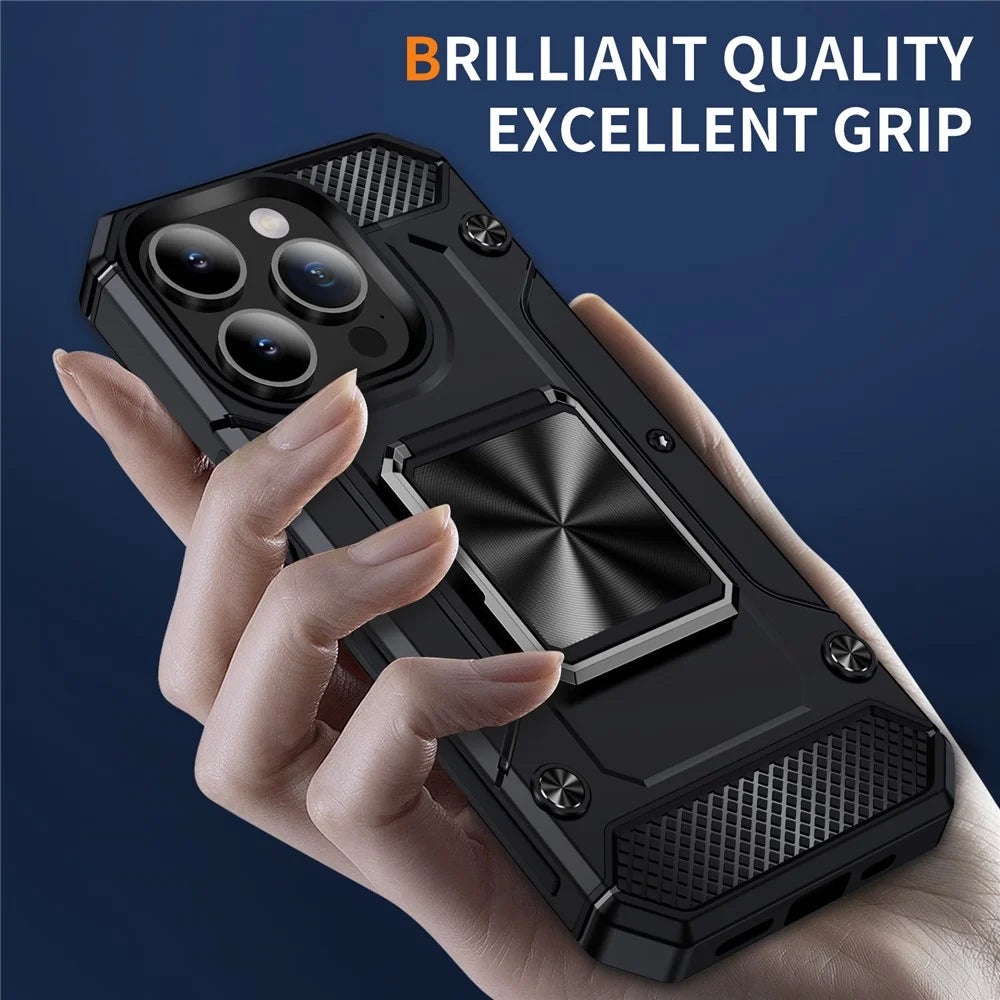 Bulk Purchasing For iPhone 14 Pro Case Ring Holder Kickstand Hybrid PC+TPU Phone Cover - Black - 5