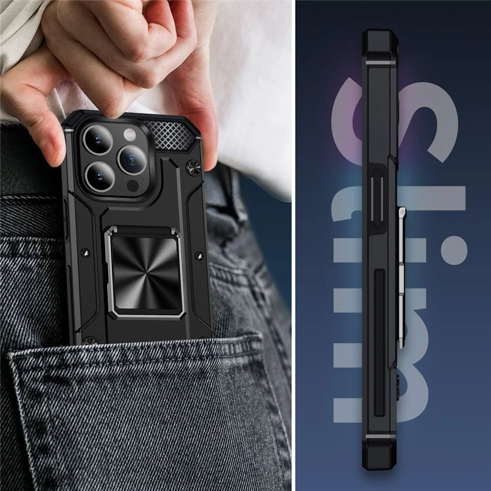 Bulk Purchasing For iPhone 14 Pro Case Ring Holder Kickstand Hybrid PC+TPU Phone Cover - Black - 7