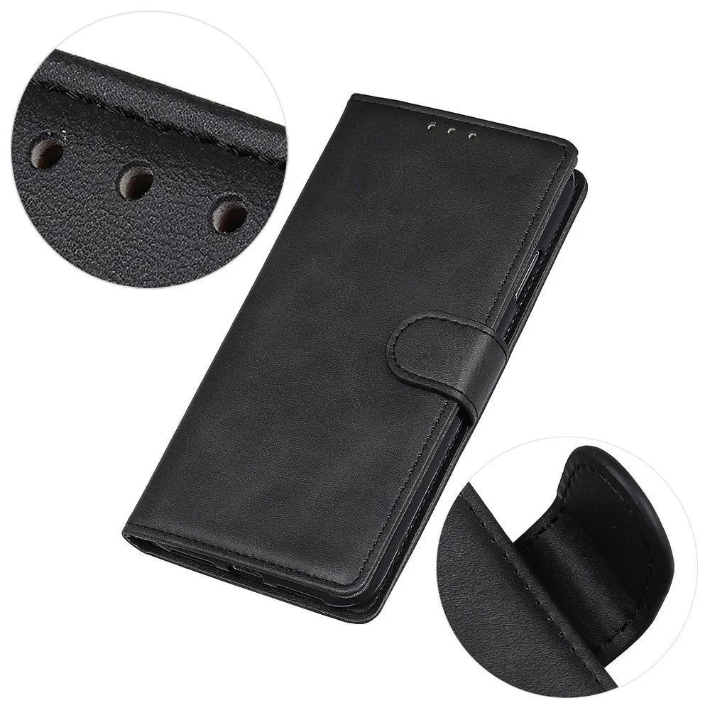 For iPhone 16 Pro Case Cowhide Texture Leather Phone Cover with 3 Card Holder - Black - 4