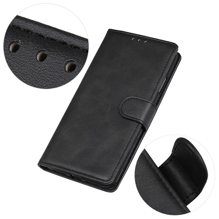 For iPhone 16 Wallet Case Cowhide Texture Anti-Scratch Leather Phone Cover - Black - 4