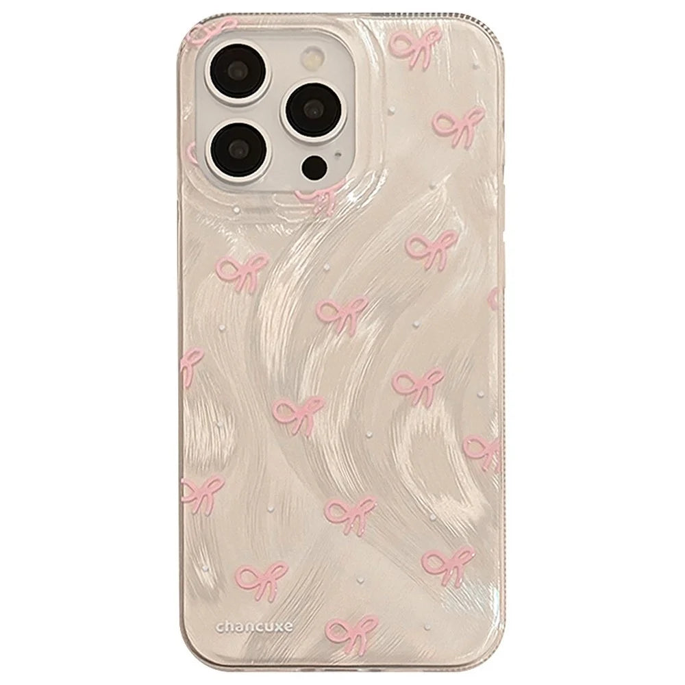 For iPhone 14 Pro Max Case Pink Bow Printing Flexible TPU Phone Cover - 1